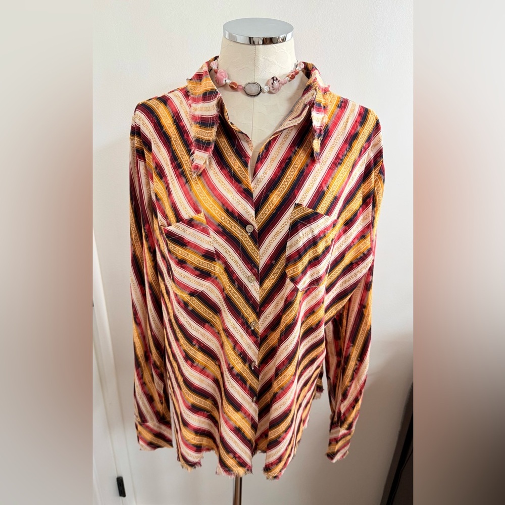 Jaded Gypsy Sunset Striped Button-Down Top